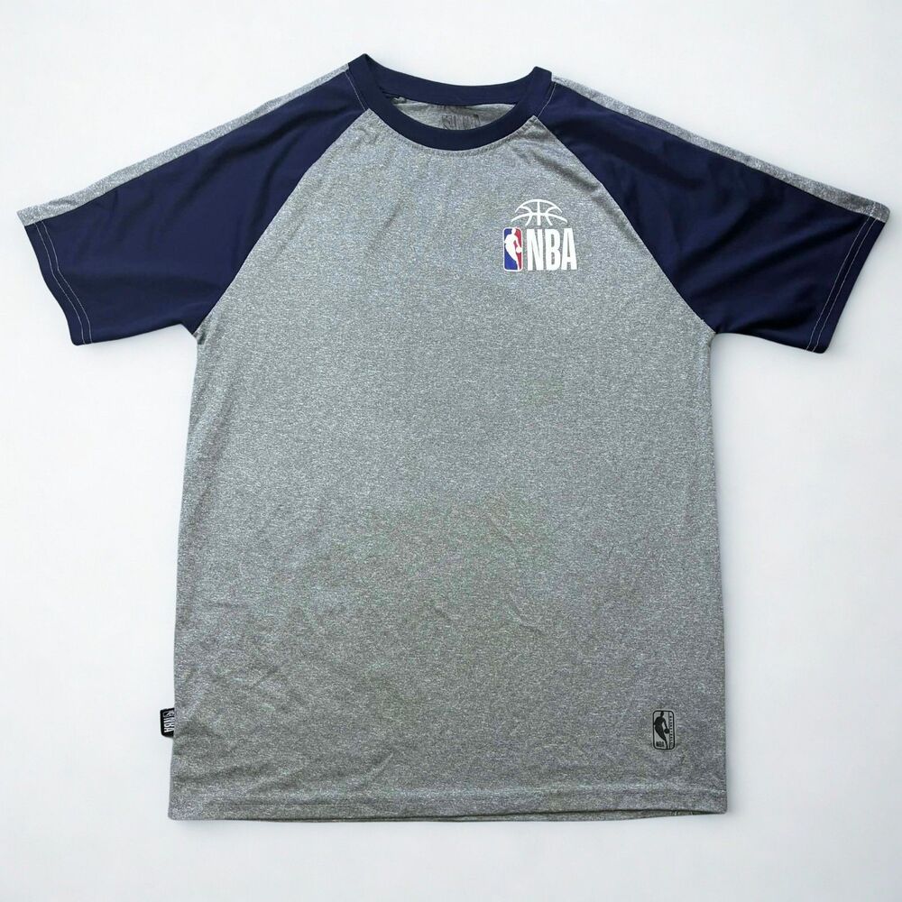 NBA T Shirt Men Medium Gray Navy Raglan Athletic Basketball Logo Performance Tee